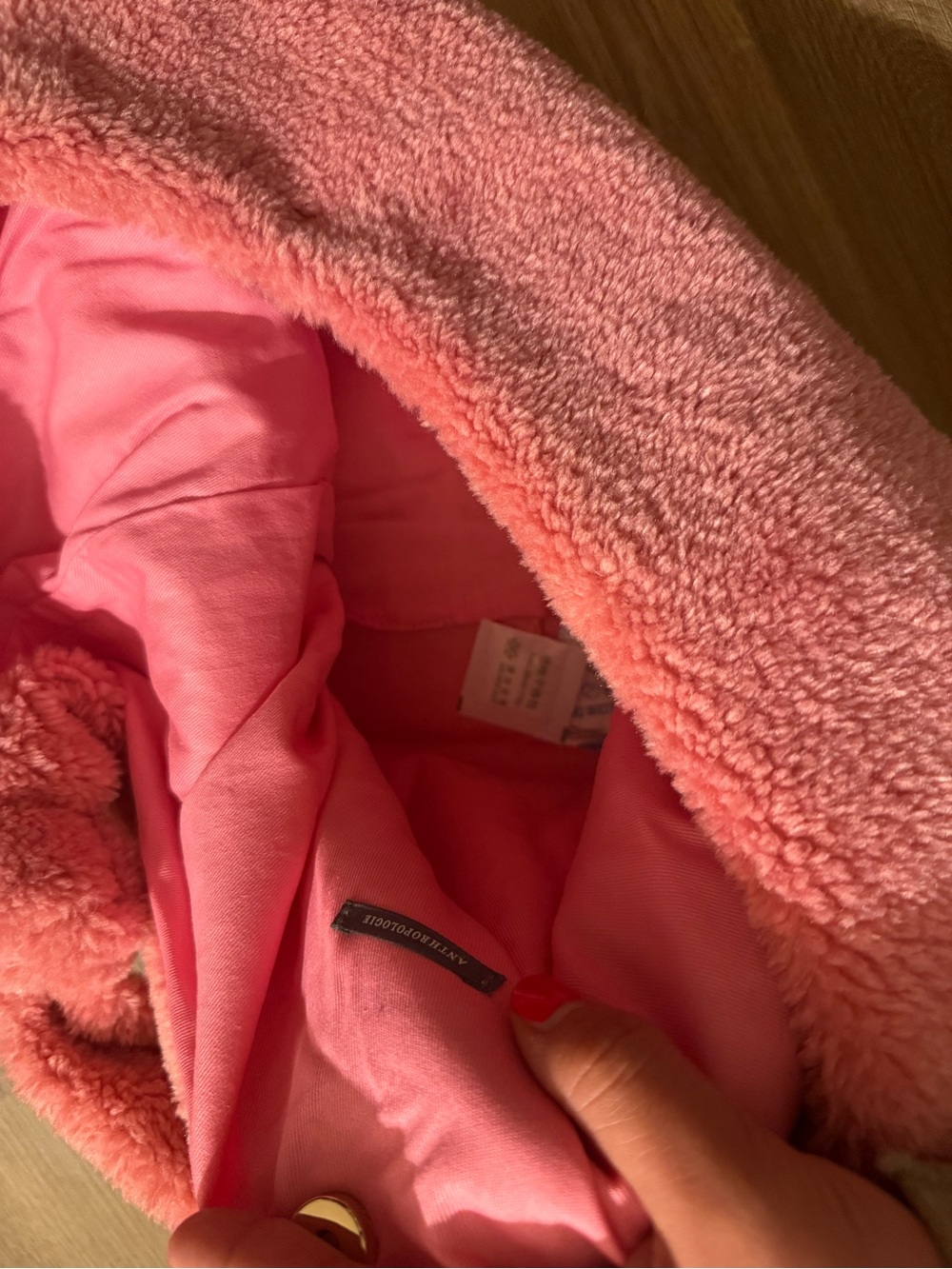 Anthropologie Plush Sherpa Tote in Coral Pink - Picture 3 of 6